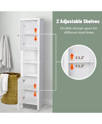 67" Tall Bathroom Storage Cabinet, Narrow Wood Floor Cabinet with Adjustable Shelves and 2 Doors for Bathroom