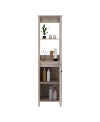 Bathroom Storage Cabinet - Two Interior Shelves, Two Open Shelves, Wooden Storage Organizer for Living Room