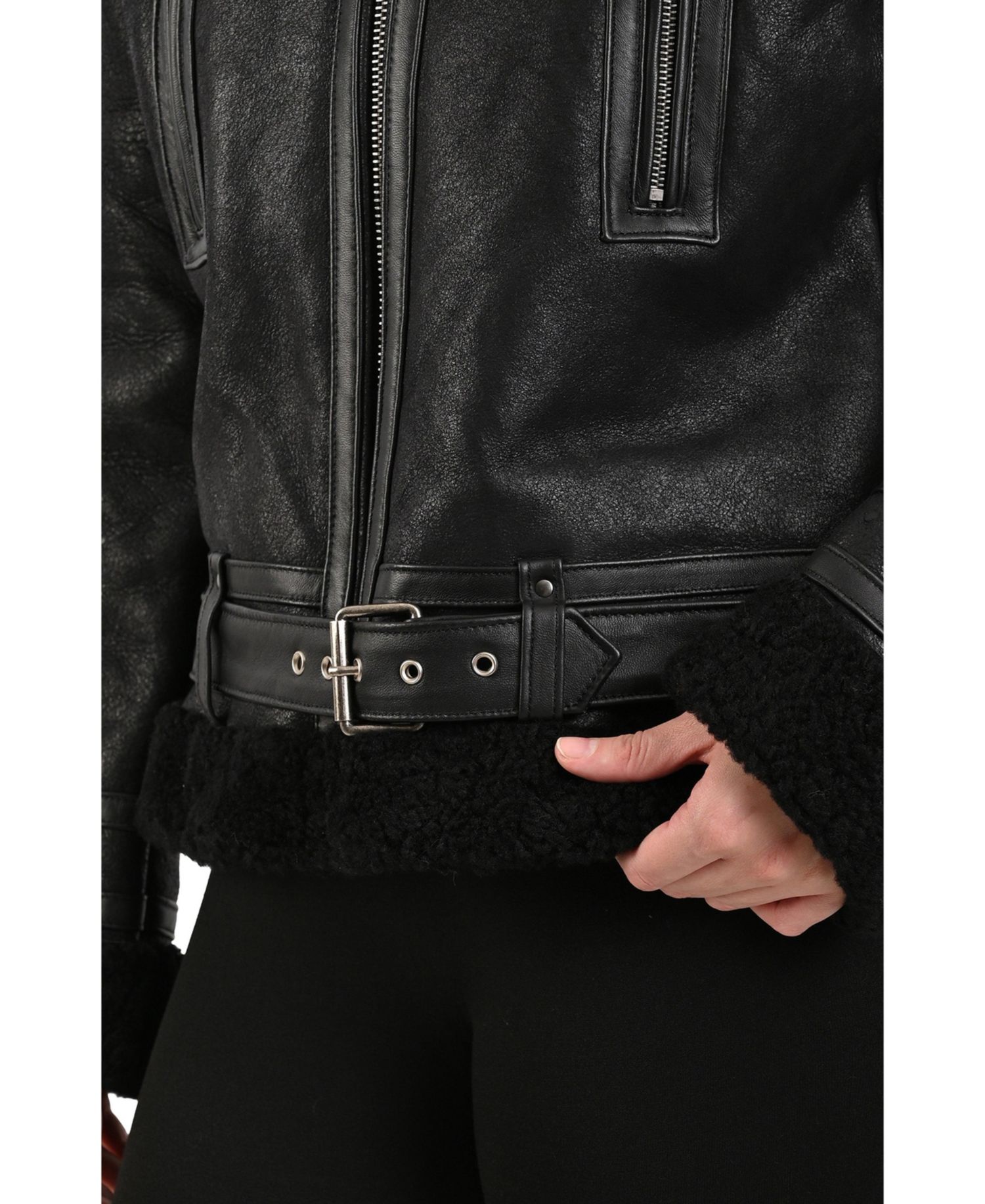 Women's Nappa Leather Jacket with Faux Shearling Lining