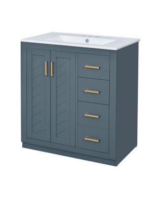 30" Bathroom Vanity with Ceramic Sink, 3 Drawers & Soft Close Doors, Solid Wood Cabinet for Ample Storage