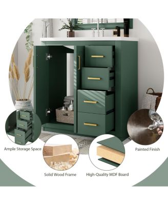 30" Bathroom Vanity with Ceramic Sink, 3 Drawers & Soft Close Doors, Solid Wood Cabinet for Ample Storage