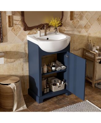 19.7" French Bathroom Vanity with Bulged Ceramic Sink, Soft Close Door Storage Cabinet for Small Spaces