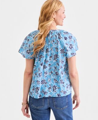 Women's Printed Flutter-Sleeve Top