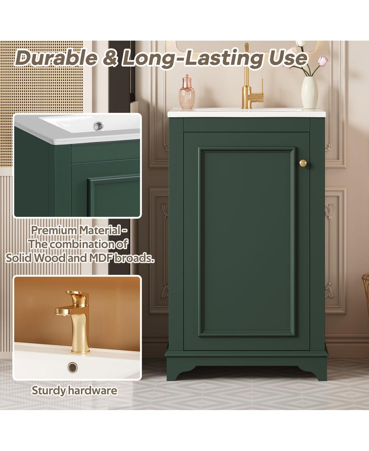 Sillysis 20" Bathroom Vanity with Ceramic Sink, Modern Solid Wood & Mdf Cabinet, Soft-Close Door for Small Spaces