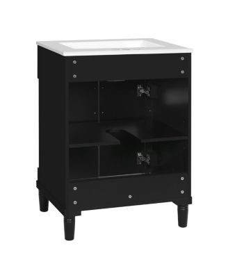 24" Bathroom Vanity with Curved Ceramic Sink, Adjustable Shelf 2-Door Storage for Small Modern Bathrooms