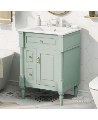 24" Bathroom Vanity with Sink, Solid Wood Cabinet with Flip Drawer and Adjustable Shelf, Freestanding Modern Storage for Small Spaces