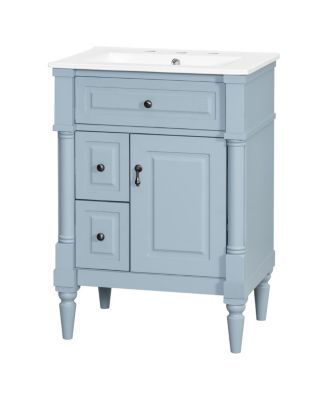 24" Bathroom Vanity with Sink, Solid Wood Cabinet with Flip Drawer and Adjustable Shelf, Freestanding Modern Storage for Small Spaces