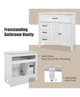 36"Vintage Bathroom Vanity with Ceramic Sink, Soft Close Drawers for Small Bathrooms