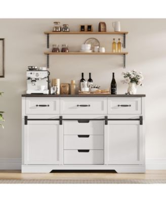 Farmhouse 6 Drawer Dresser with Sliding Barn Doors, Wooden TV Stand for Living Room