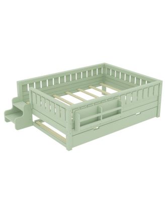 Avocado Full Bed with Bookshelves, Staircase, Safety Rails, and Trundle