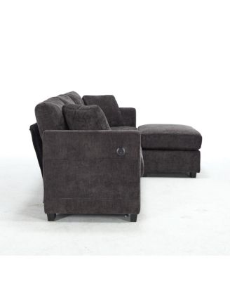 Modern Storage Sofa with Dual USB, 2 Side Pockets, Ottoman Storage Bench