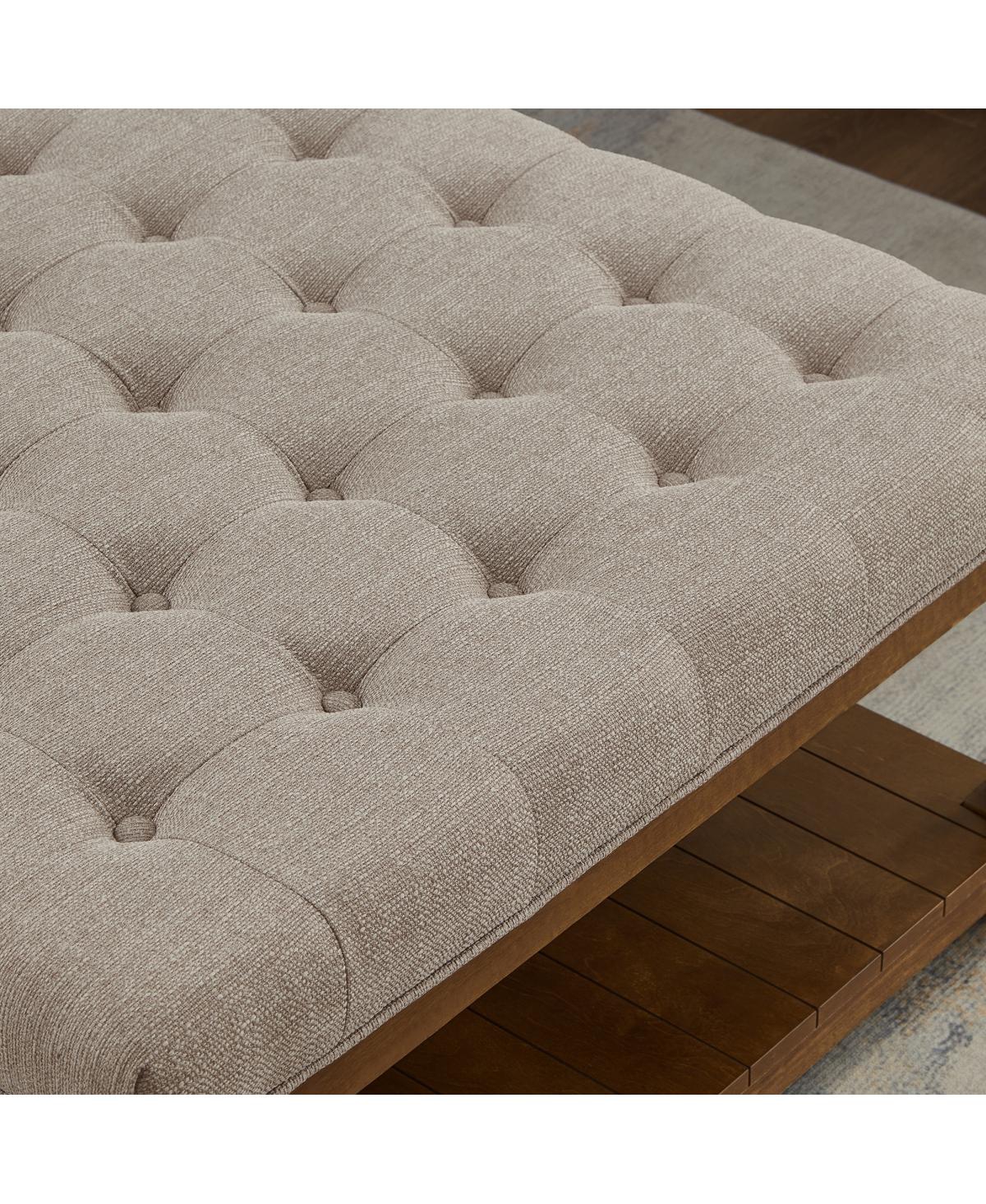 Streamdale Furniture Large Tufted Linen Ottoman Coffee Table with Solid Wood Shelf