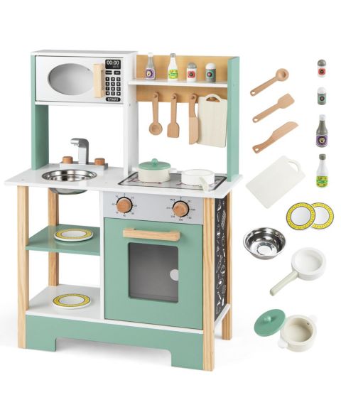 Детские игрушки Slickblue Chalkboard Wooden Play Kitchen, 10+ Piece Set, от 3 лет, цвет: Зелёный