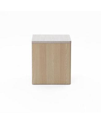 19.7" Snowy Oak Nightstand with Drawers, Modern Bedside Table with Faux Travertine Top