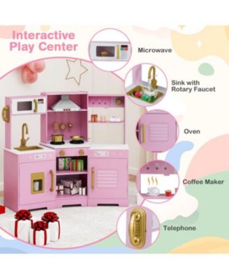 Pretend Play Wooden Kitchen Set with Range Hood and Realistic Effects