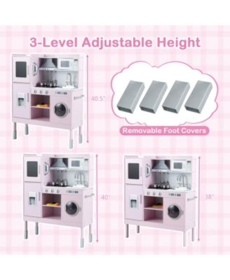 Kids Toy Kitchen Playset with Range Hood, Ice Maker & Telephone