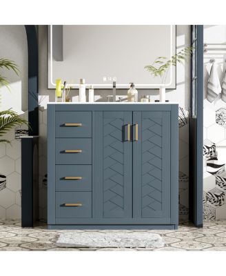 36" Bathroom Vanity with Ceramic Sink, Solid Wood Frame, Soft Close Drawers and Ample Storage for Modern Homes-Sillysis