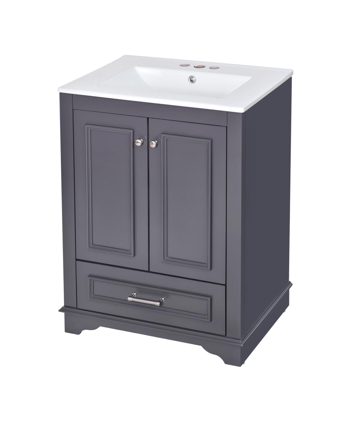 Sillysis 24" Bathroom Vanity with Ceramic Sink, Modern Freestanding Cabinet Drawer & Soft Closing Doors, Solid Wood Mdf Storage