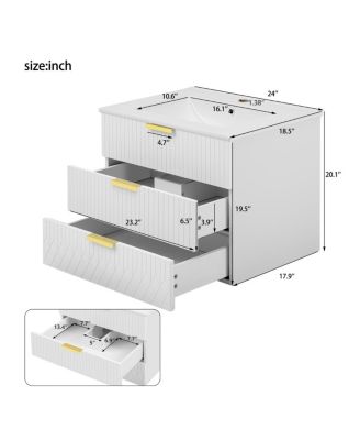 24"Wall Mounted Bathroom Vanity with Ceramic Sink & Double Drawers, Stripe Design for Small Bathrooms