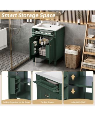 24" Modern Bathroom Vanity with Ceramic Sink, Soft Close Doors & Adjustable Storage Shelf for Small Spaces