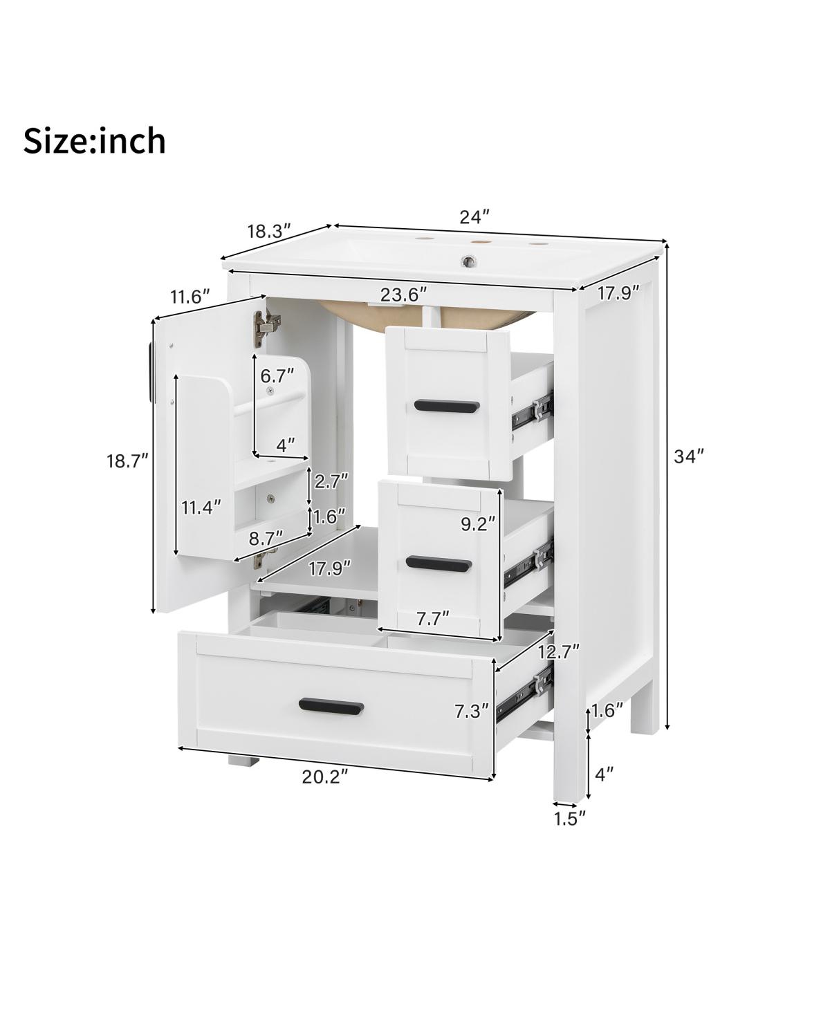 Sillysis 24" Modern Bathroom Vanity with Ceramic Sink, Soft Close Cabinet & Ample Storage for Small Spaces