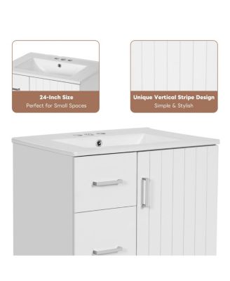 24" Modern Bathroom Vanity with Sink, Small Freestanding Bathroom Vanity with 2 Drawers and Soft Close Door