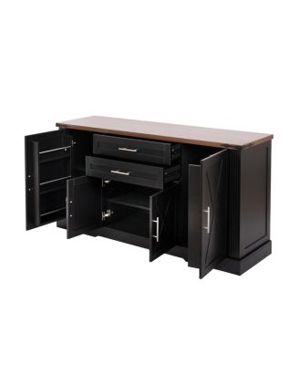 63" Farmhouse Barn Door Storage Cabinet with 2 Drawers & Door Rack