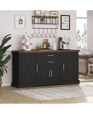 63" Farmhouse Barn Door Storage Cabinet with 2 Drawers & Door Rack