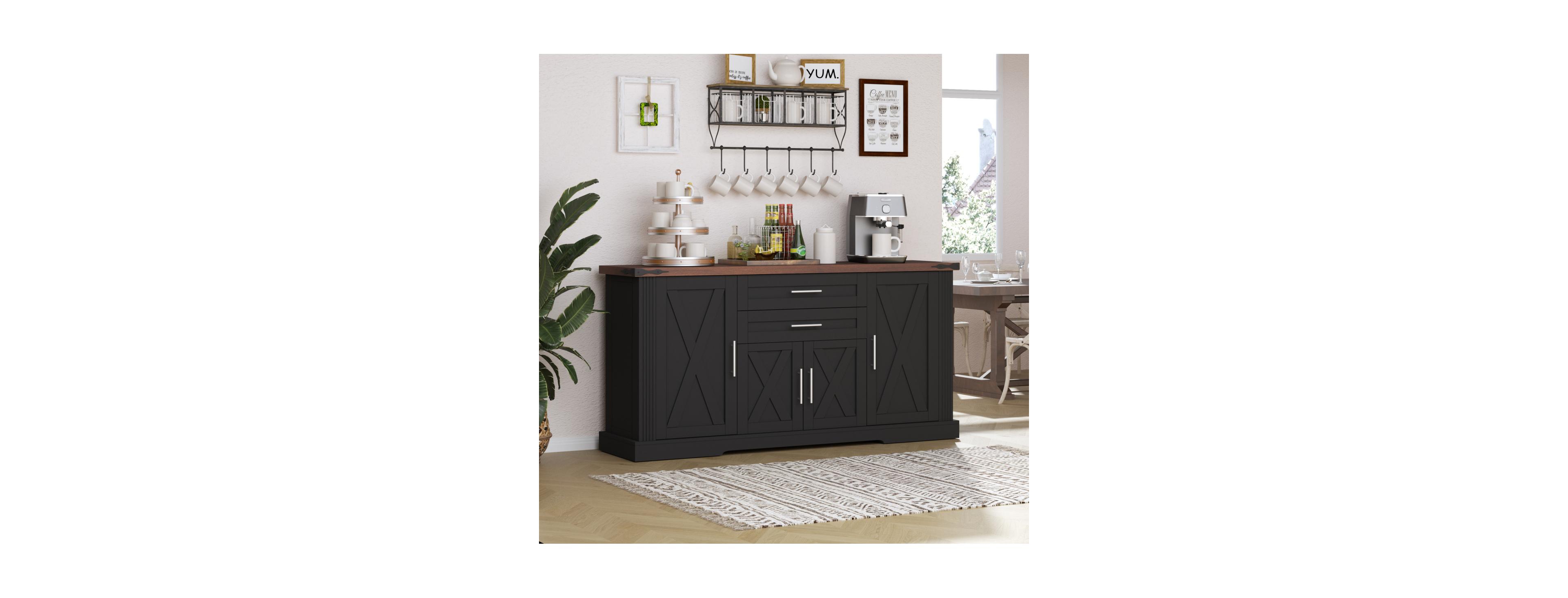 Streamdale Furniture 63" Farmhouse Barn Door Storage Cabinet with 2 Drawers & Door Rack