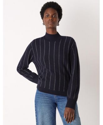 Women's Stripe Wool Funnel Neck Knit Sweater