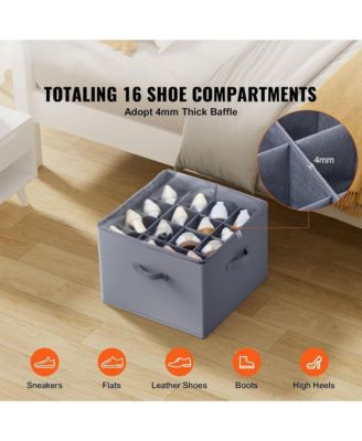 16 Compartments Underbed Shoe Box, Shoe Storage Organizer with Adjustable Dividers, Clear Window and Reinforced Handles for Shoes