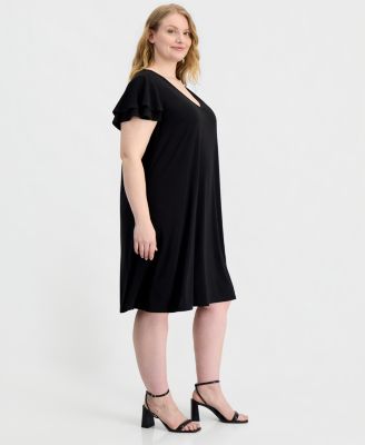 Plus Size V-Neck Flutter-Sleeve Dress