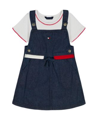Girls' 2T-6X Short-Sleeve Pointelle T-Shirt and Denim Skirtall, 2-Piece Set