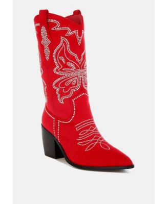 London Rag Womens Latafa Rhinestones Embellished Cowboy Boots