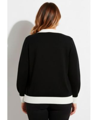 Plus Size Color Block Polo Sweater