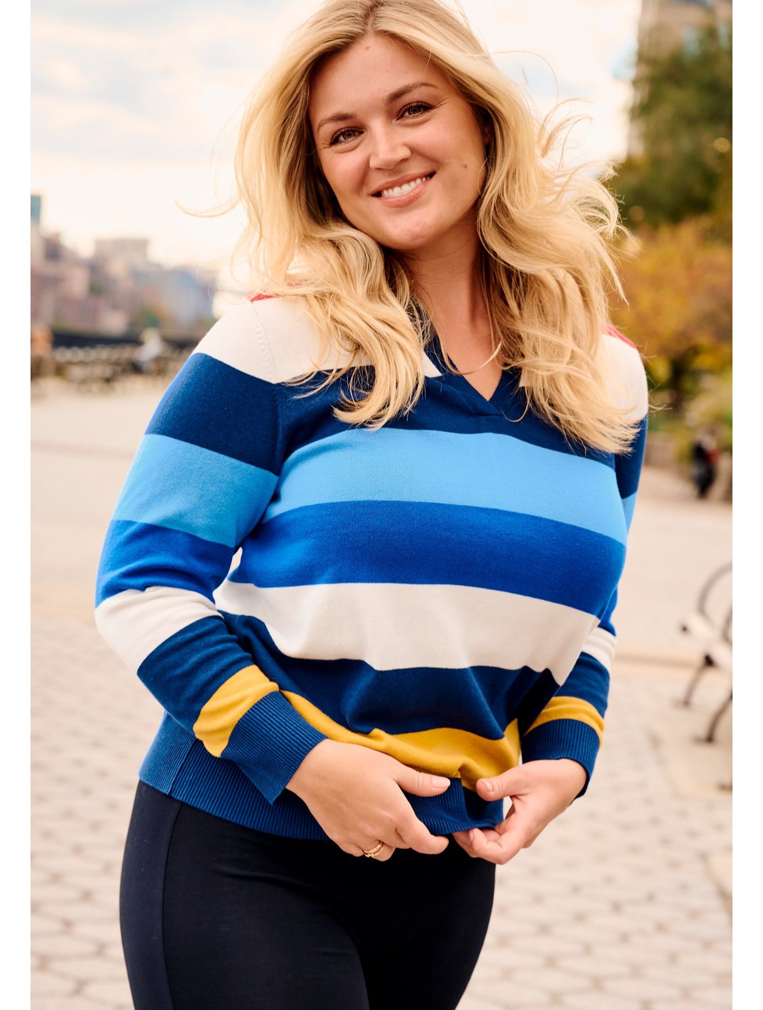 Plus Size Color Block Polo Sweater