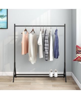 A-Frame Metal Clothes Hanger, Multi-Functional Single-Rod Garment Stand, with Adjustable Anti-slip Feet, Bottom Double Pole Storage for Home