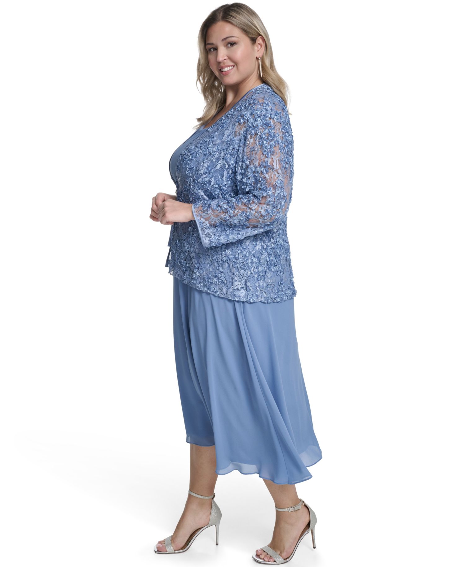 petite 3/4-Sleeve Jacket with Crewneck Dress