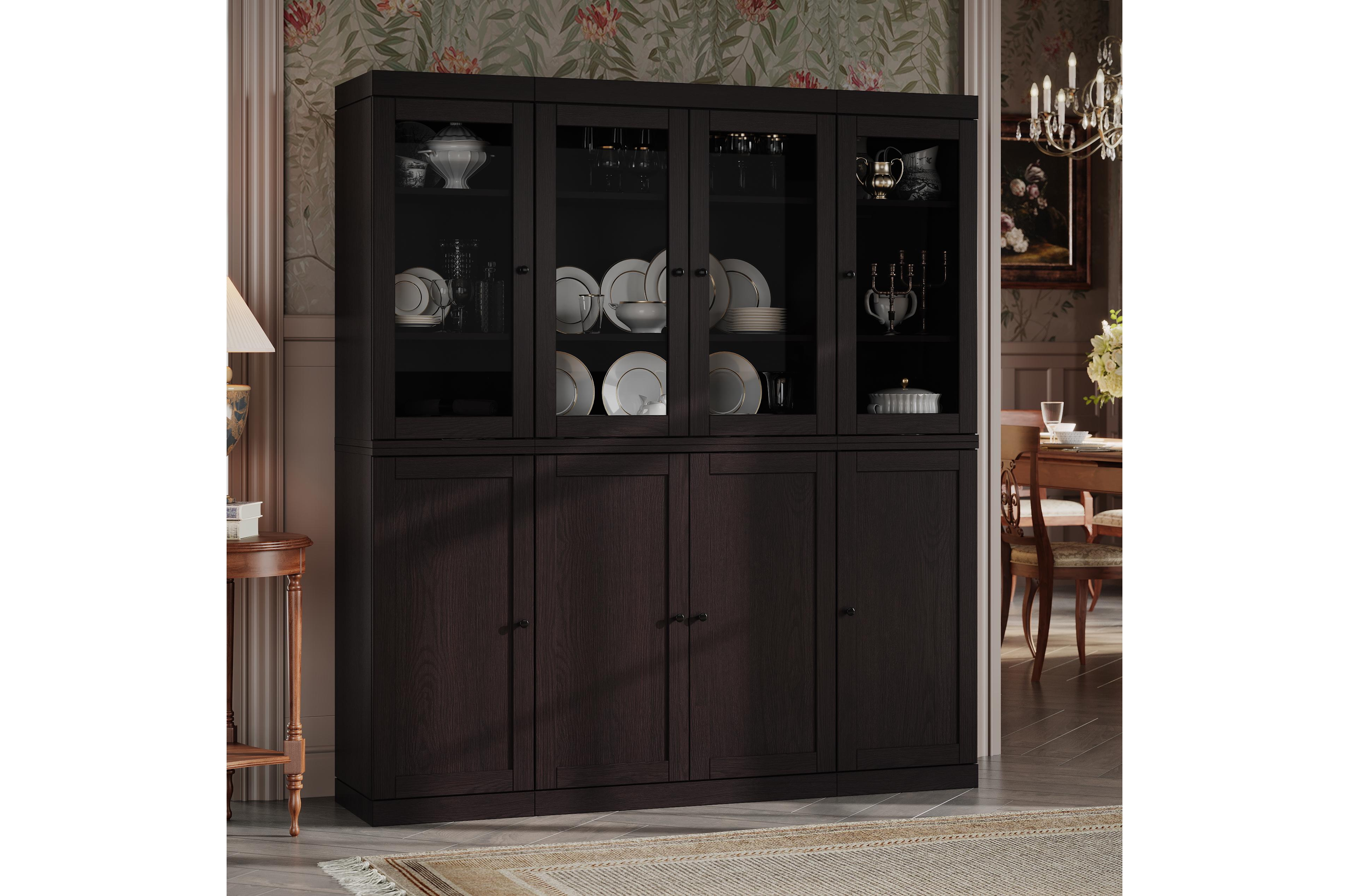 Palace Imports Premium 100% Solid European Oak Hardwood Modular China Cabinet with Shaker and Tinted Glass Doors – 64" Wide, 71.5" Ta