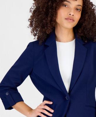 Petite Roll-Tab-Sleeve One-Button Blazer