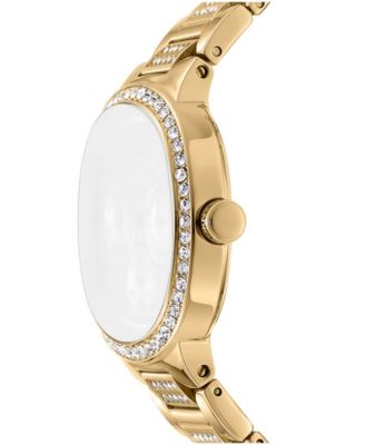 Women's Silver Crystal Covered Dial and Bezel Gold-Tone Stainless Steel Bracelet Multifunctional Watch, 36mm