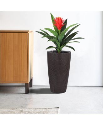 Set of 2 Faux Rattan Tall Planters w/Water Level Monitor