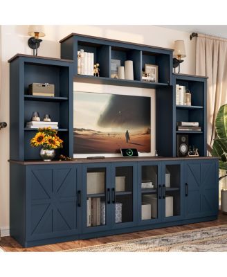 Wall Unit Entertainment Center with Charging Station & USB, Blue