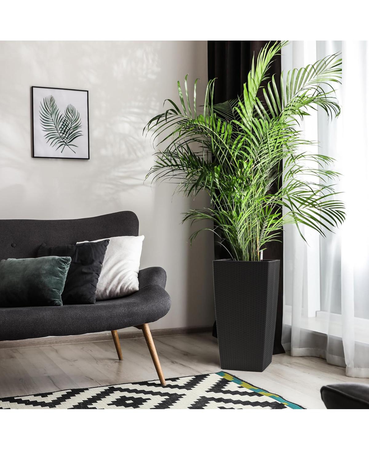 Streamdale Furniture 30" Tall Large Self-Watering Planter with Inner Tray & Water Level Monitor, Black