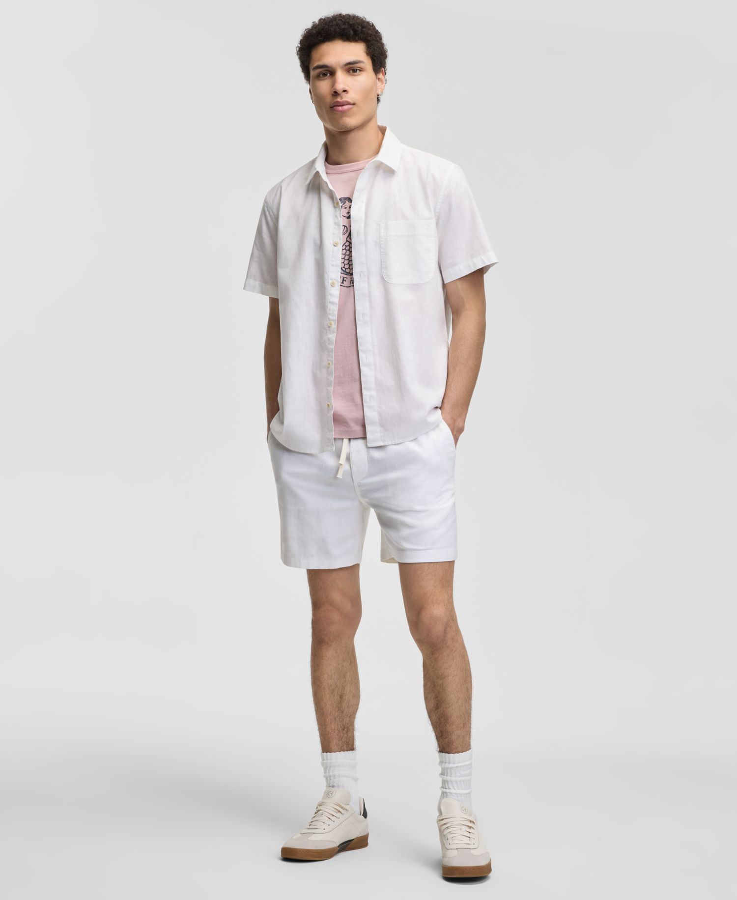 Men's Devin Linen Blend Woven Short-Sleeve Shirt