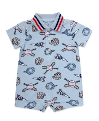 Baby Girls' Baseball Print Pique Short-Sleeve Polo Romper