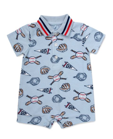 Комбинезон Baby Essentials Baseball Print Pique Short-Sleeve Polo Romper для мальчиков-малышей, цвет: Синий