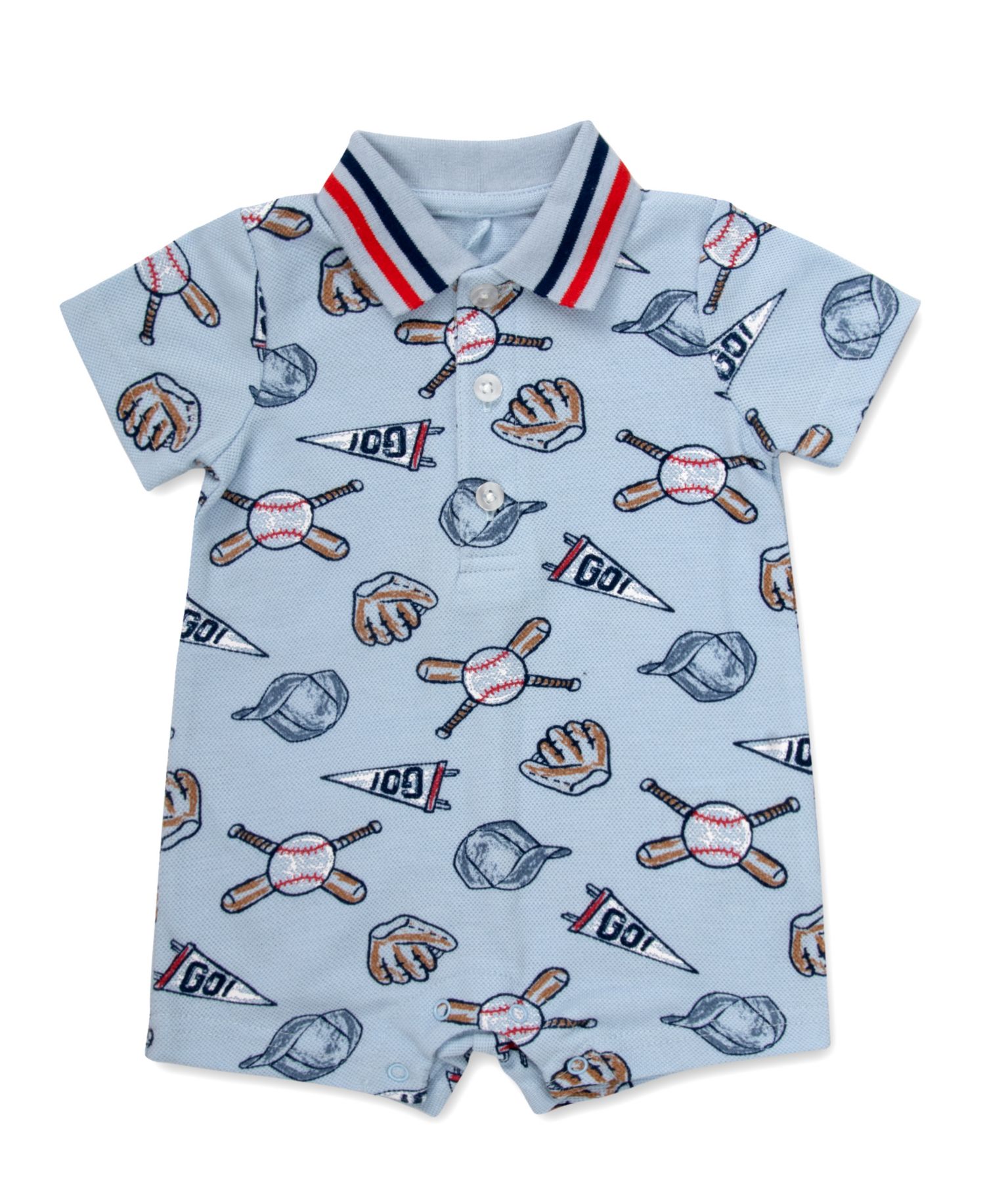 Baby Boys' Baseball Print Pique Short-Sleeve Polo Romper