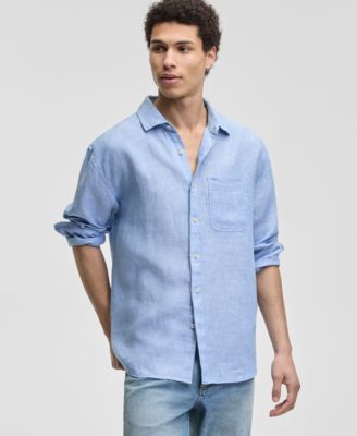 Men's 100% Linen Relaxed Fit Long-Sleeve Striped Shirt