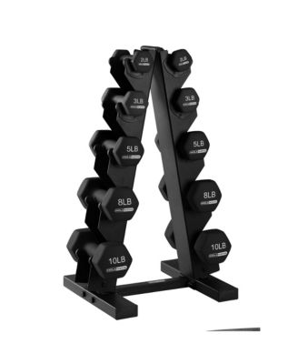 2, 3, 5, 8 & 10 Pound Neoprene Dumbbell Weight Set with Storage Rack